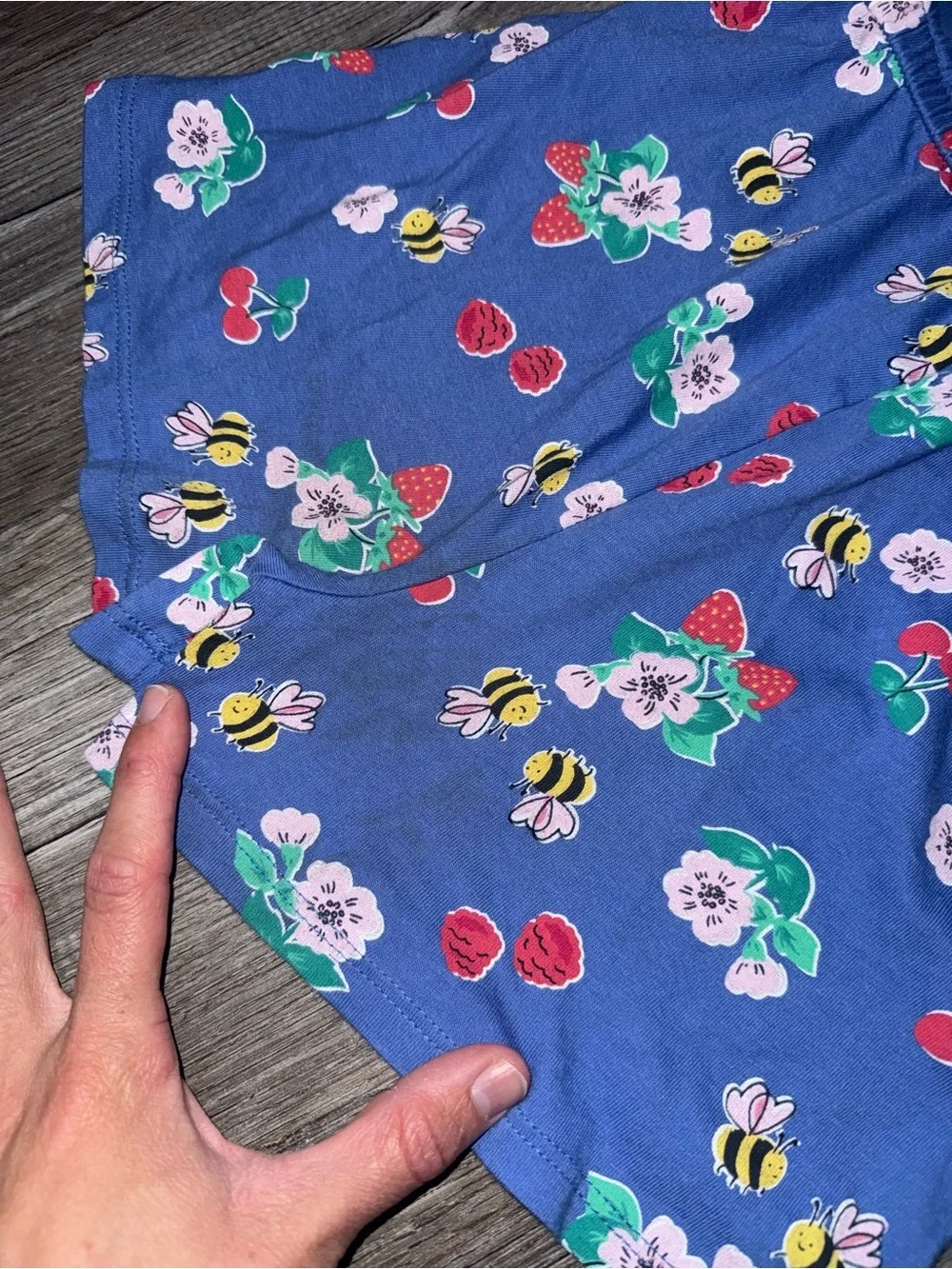 Old Navy Blue Floral Strawberry Bee Print Girls Romper Outfit Size 4T